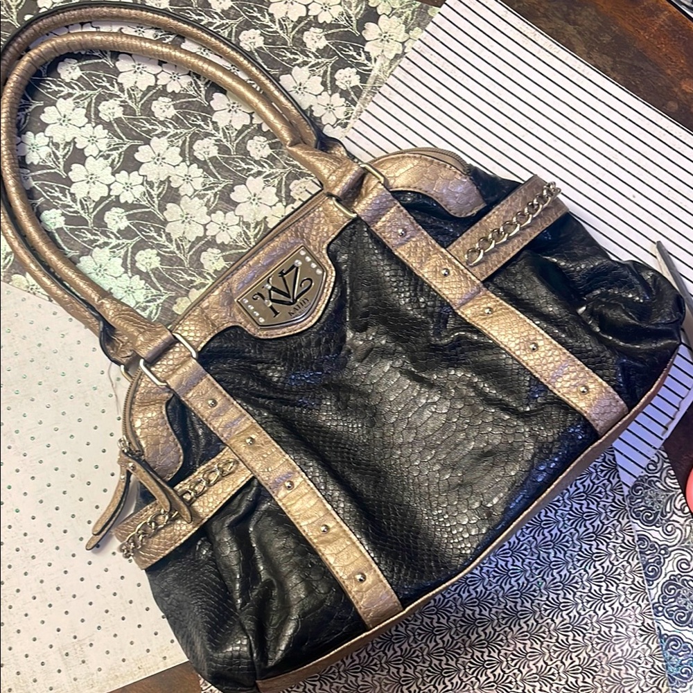 Kathy Van Zeeland Black and Gold Satchel
